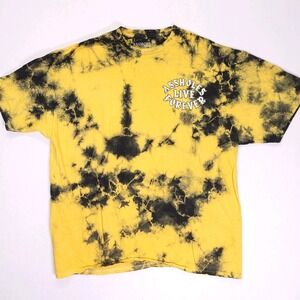 Tie-Dye T-Shirt XXL A Holes Live Forever Adult Humor Yellow Black Flames Dad